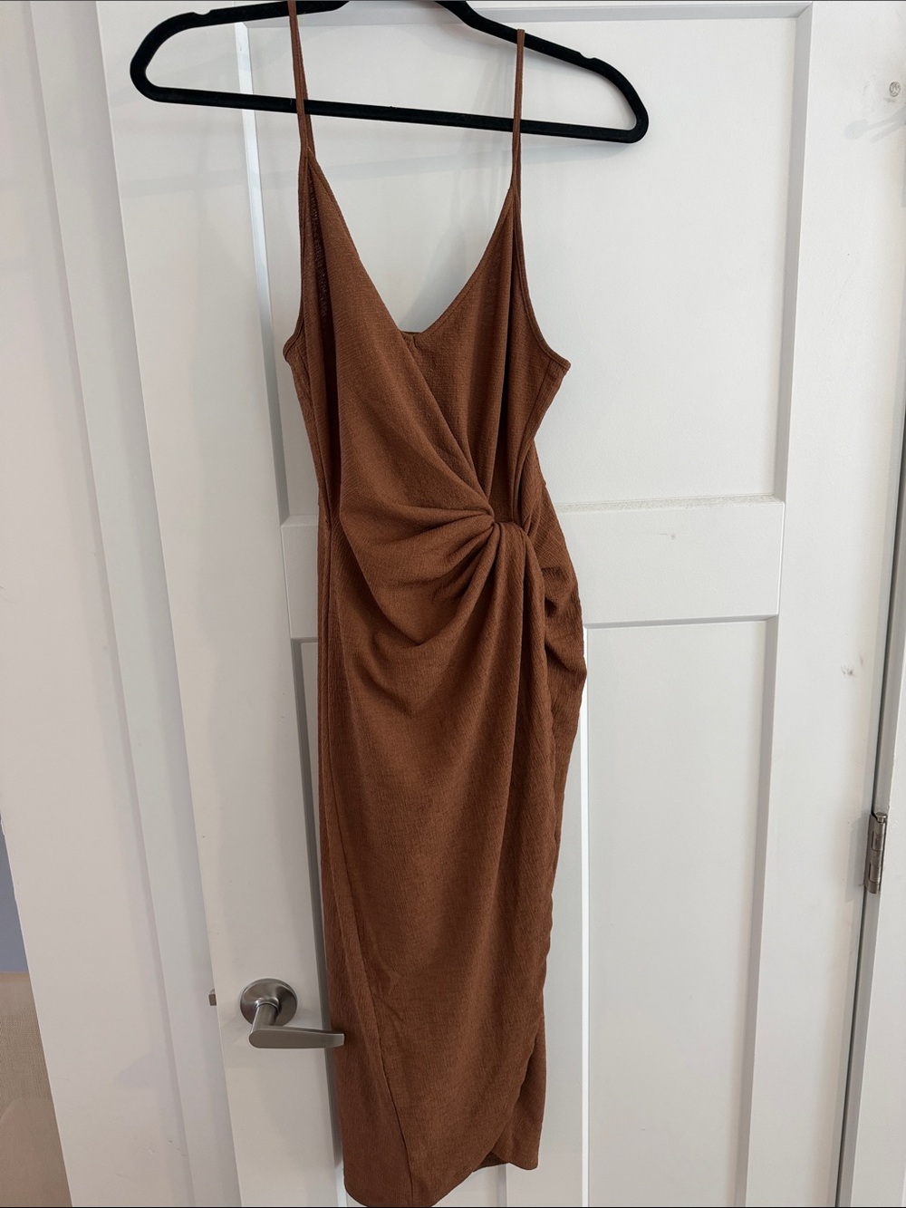 H&M Brown Twist-Front Midi Slip Dress